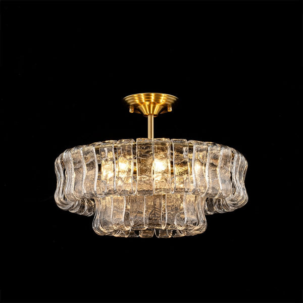 Chandelierias-Brass 6-Light Rippled Glass Tiered Semi-Flush Mount-Semi Flush-Brass-