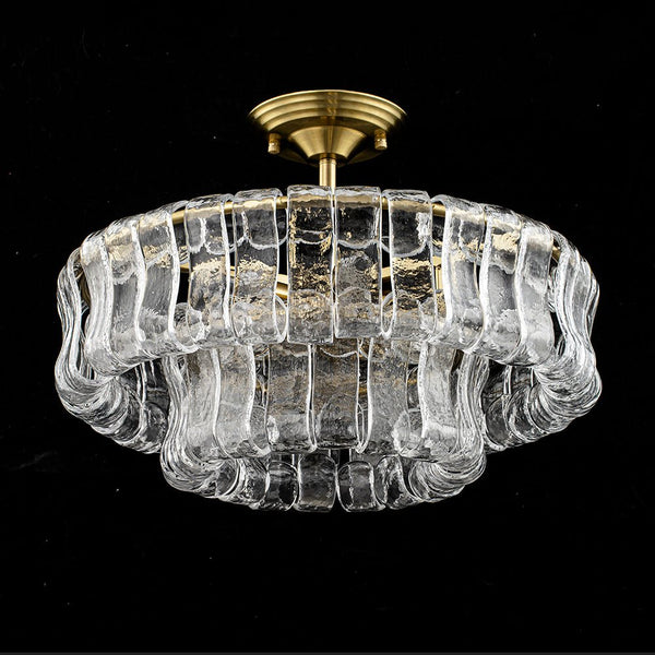 Chandelierias-Brass 6-Light Rippled Glass Tiered Semi-Flush Mount-Semi Flush-Brass-