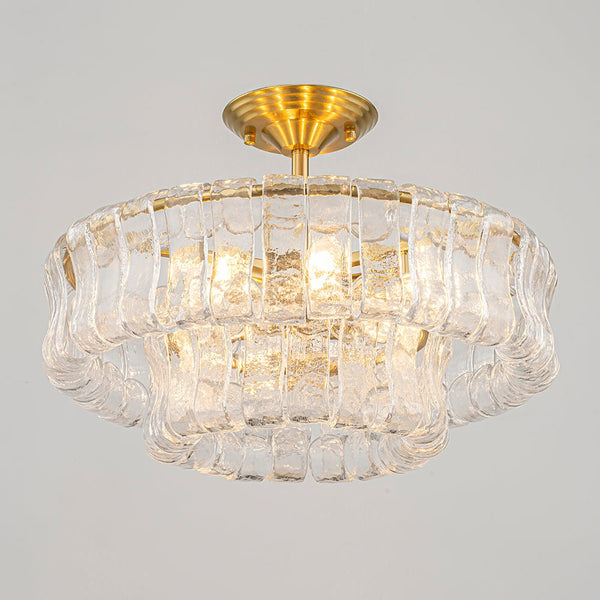 Chandelierias-Brass 6-Light Rippled Glass Tiered Semi-Flush Mount-Semi Flush-Brass-