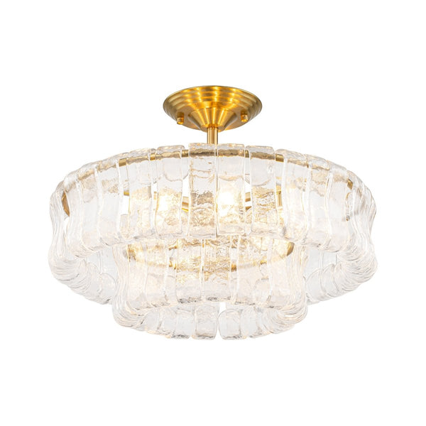 Chandelierias-Brass 6-Light Rippled Glass Tiered Semi-Flush Mount-Semi Flush-Brass-