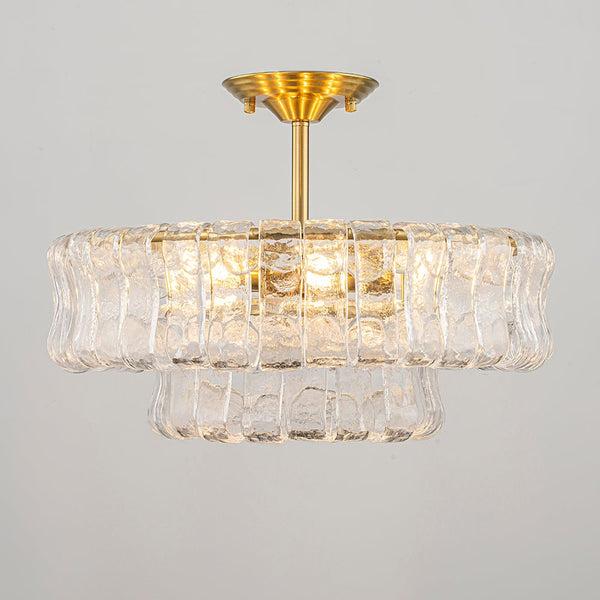 Chandelierias-Brass 6-Light Rippled Glass Tiered Semi-Flush Mount-Semi Flush-Brass-