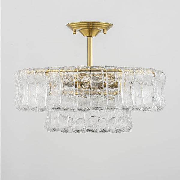 Chandelierias-Brass 6-Light Rippled Glass Tiered Semi-Flush Mount-Semi Flush-Brass-