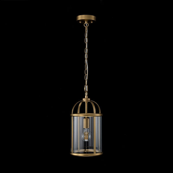 Chandelierias-Brass Mini Lantern Clear Glass Cylinder Single Pendant-Pendants-Brass-