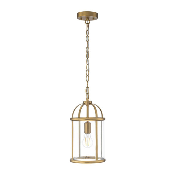 Chandelierias-Brass Mini Lantern Clear Glass Cylinder Single Pendant-Pendants-Brass-