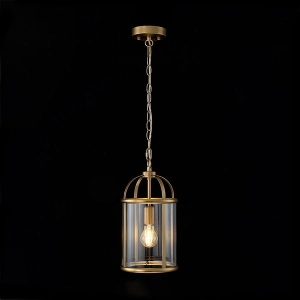 Chandelierias-Brass Mini Lantern Clear Glass Cylinder Single Pendant-Pendants-Brass-