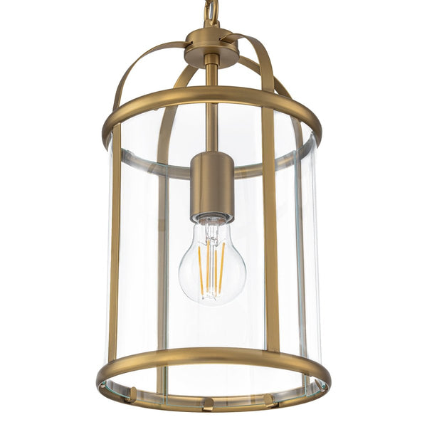 Chandelierias-Brass Mini Lantern Clear Glass Cylinder Single Pendant-Pendants-Brass-