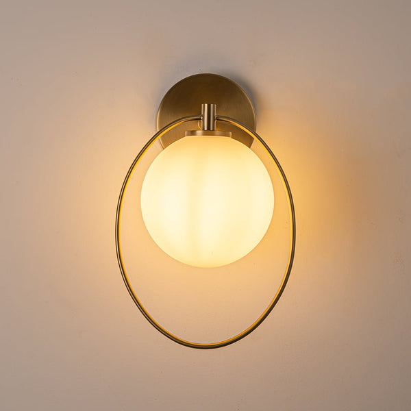 Chandelierias-Brushed Brass 1-Light Frosted Glass Globe Wall Light-Wall Light-Brass-