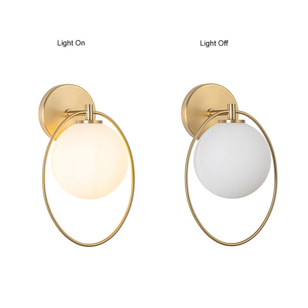 Chandelierias-Brushed Brass 1-Light Frosted Glass Globe Wall Light-Wall Light-Brass-