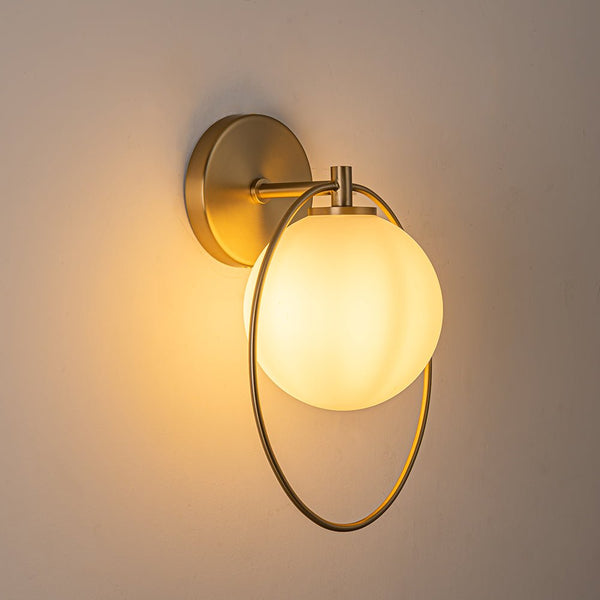 Chandelierias-Brushed Brass 1-Light Frosted Glass Globe Wall Light-Wall Light-Brass-