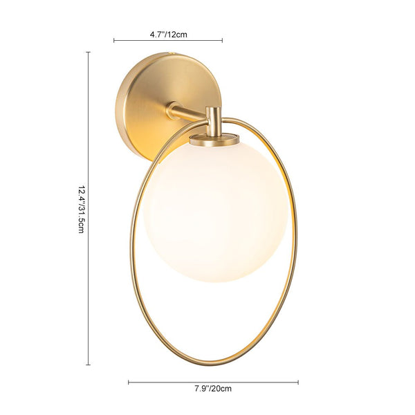 Chandelierias-Brushed Brass 1-Light Frosted Glass Globe Wall Light-Wall Light-Brass-