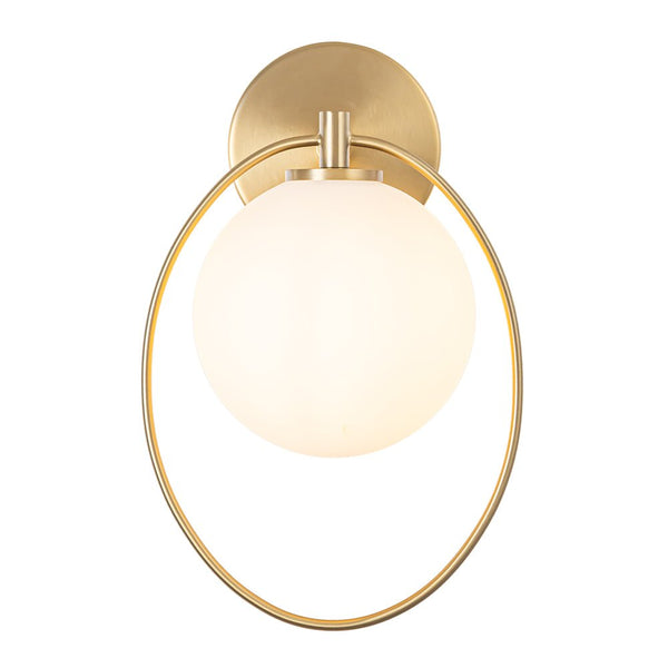 Chandelierias-Brushed Brass 1-Light Frosted Glass Globe Wall Light-Wall Light-Brass-