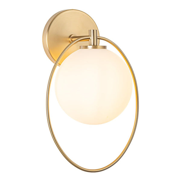 Chandelierias-Brushed Brass 1-Light Frosted Glass Globe Wall Light-Wall Light-Brass-