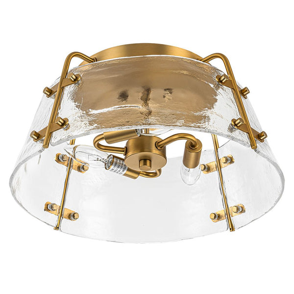 Chandelierias-Brushed Brass 3-Light Clear Textured Glass Semi-Flush Mount-Semi Flush-Brushed Brass-