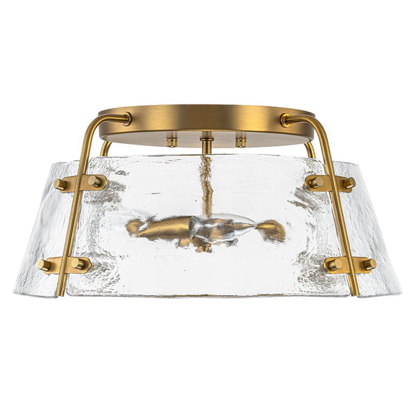 Chandelierias-Brushed Brass 3-Light Clear Textured Glass Semi-Flush Mount-Semi Flush-Brushed Brass-