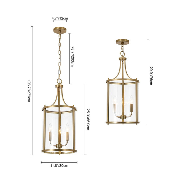 Chandelierias-Candle-style 3-Light Curved Clear Glass Cylinder Lantern Pendant-Pendants-11.8 in-