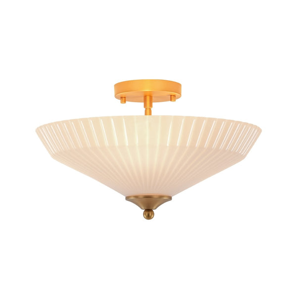 Chandelierias - Chic Modern 3 - Light Fluted Umbrella - Shaped Glass Semi - Flush Mount - Semi Flush - Brass -