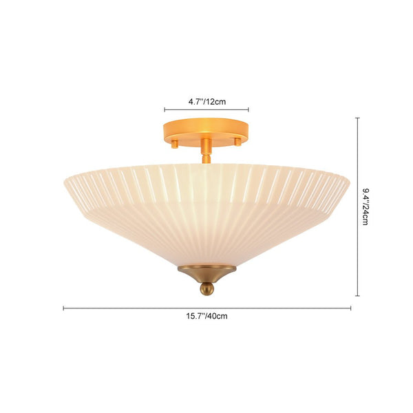 Chandelierias - Chic Modern 3 - Light Fluted Umbrella - Shaped Glass Semi - Flush Mount - Semi Flush - Brass -