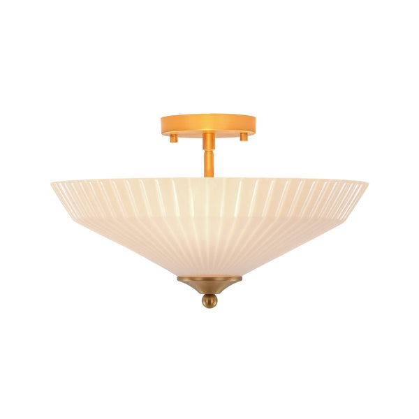 Chandelierias - Chic Modern 3 - Light Fluted Umbrella - Shaped Glass Semi - Flush Mount - Semi Flush - Brass -