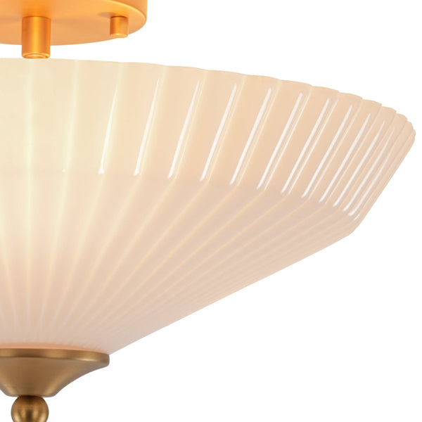Chandelierias - Chic Modern 3 - Light Fluted Umbrella - Shaped Glass Semi - Flush Mount - Semi Flush - Brass -