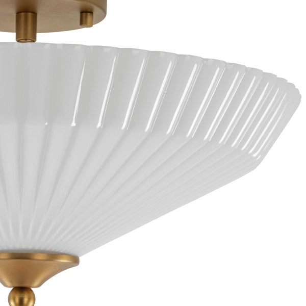 Chandelierias - Chic Modern 3 - Light Fluted Umbrella - Shaped Glass Semi - Flush Mount - Semi Flush - Brass -