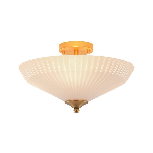 Chandelierias - Chic Modern 3 - Light Fluted Umbrella - Shaped Glass Semi - Flush Mount - Semi Flush - Brass -
