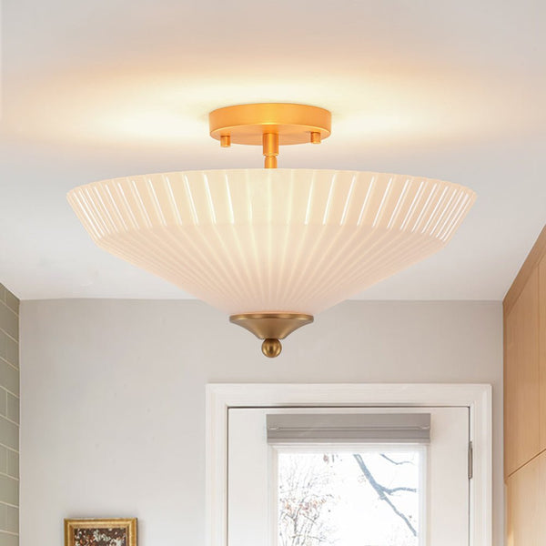 Chandelierias - Chic Modern 3 - Light Fluted Umbrella - Shaped Glass Semi - Flush Mount - Semi Flush - Brass -