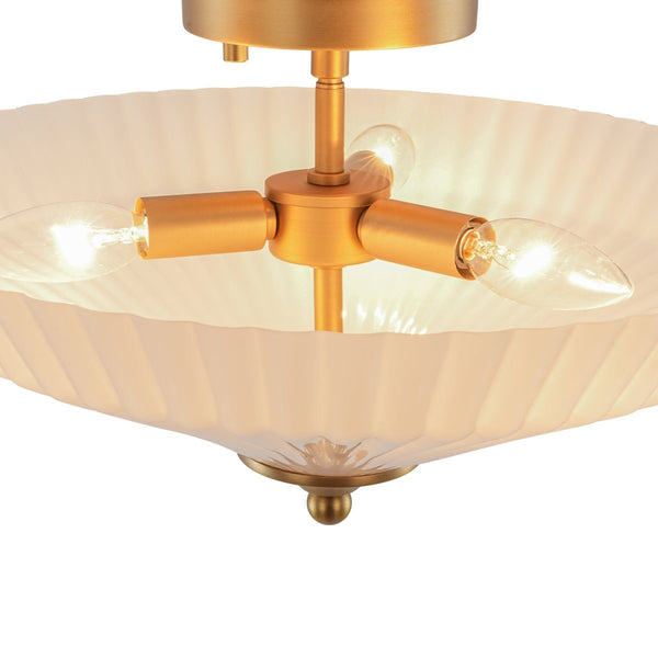 Chandelierias - Chic Modern 3 - Light Fluted Umbrella - Shaped Glass Semi - Flush Mount - Semi Flush - Brass -