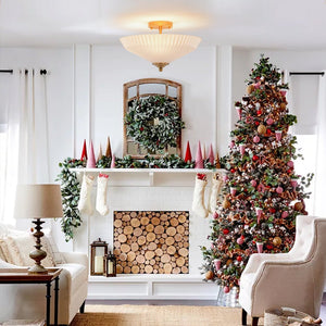 Chandelierias - Chic Modern 3 - Light Fluted Umbrella - Shaped Glass Semi - Flush Mount - Semi Flush - Brass -