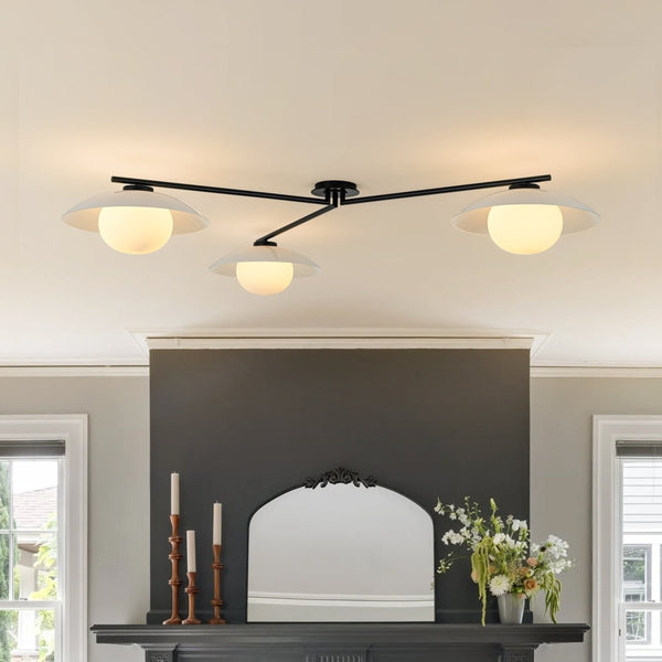 Chandelierias-Chic Modern 3-Light Frosted Glass Blooming Bud Linear Semi-flush Mount-Semi Flush-Black-