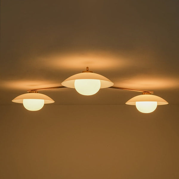 Chandelierias - Chic Modern 3 - Light Frosted Glass Blooming Bud Linear Semi - flush Mount - Semi Flush - Brass -