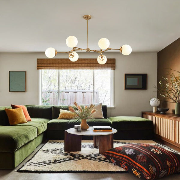 Chandelierias - Chic Modern 6 - Light Glossy Glass Linear Branch Chandelier - Chandeliers - Brush Bras -