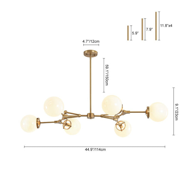 Chandelierias - Chic Modern 6 - Light Glossy Glass Linear Branch Chandelier - Chandeliers - Brush Bras -