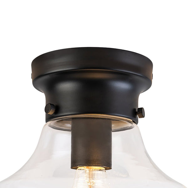 Chandelierias - Classic 1 - Light Sculptural Clear School Glass Flush Mount - Flush Mount - Matte Black -
