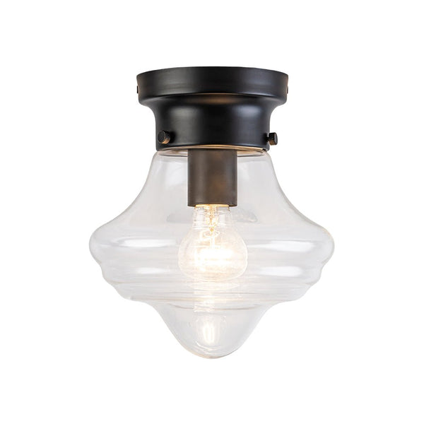 Chandelierias - Classic 1 - Light Sculptural Clear School Glass Flush Mount - Flush Mount - Matte Black -
