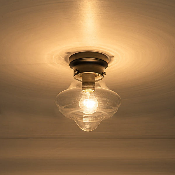 Chandelierias - Classic 1 - Light Sculptural Clear School Glass Flush Mount - Flush Mount - Matte Black -