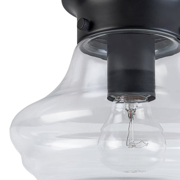 Chandelierias - Classic 1 - Light Sculptural Clear School Glass Flush Mount - Flush Mount - Matte Black -