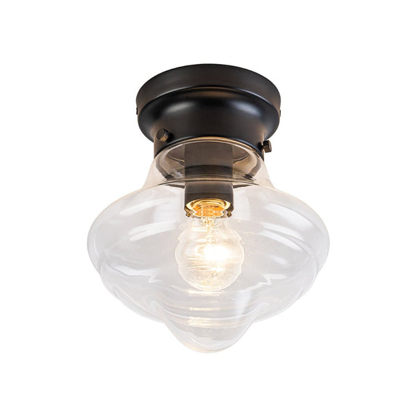 Chandelierias - Classic 1 - Light Sculptural Clear School Glass Flush Mount - Flush Mount - Matte Black -