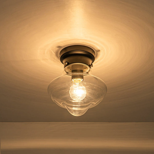 Chandelierias - Classic 1 - Light Sculptural Clear School Glass Flush Mount - Flush Mount - Matte Black -