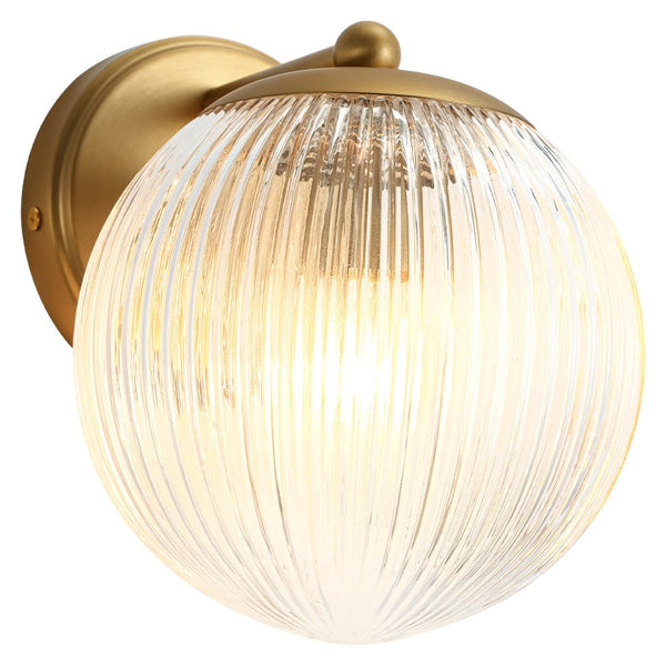 Chandelierias - Classic Glam 1 - Light Dew Ribbed Glass Single Wall Sconce - Wall Light - Brushed Brass -