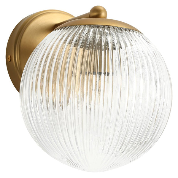 Chandelierias - Classic Glam 1 - Light Dew Ribbed Glass Single Wall Sconce - Wall Light - Brushed Brass -