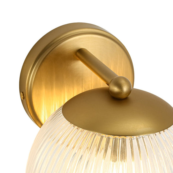 Chandelierias - Classic Glam 1 - Light Dew Ribbed Glass Single Wall Sconce - Wall Light - Brushed Brass -
