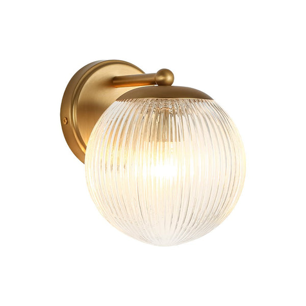 Chandelierias - Classic Glam 1 - Light Dew Ribbed Glass Single Wall Sconce - Wall Light - Brushed Brass -