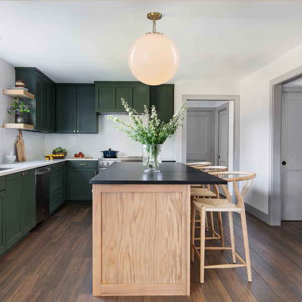 Chandelierias - Classic Glam 1 - Light Opal Glossy Glass Sphere Pendant - Pendants - Brass - Chain