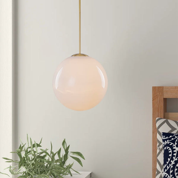 Chandelierias - Classic Glam 1 - Light Opal Glossy Glass Sphere Pendant - Pendants - Brass - Rod