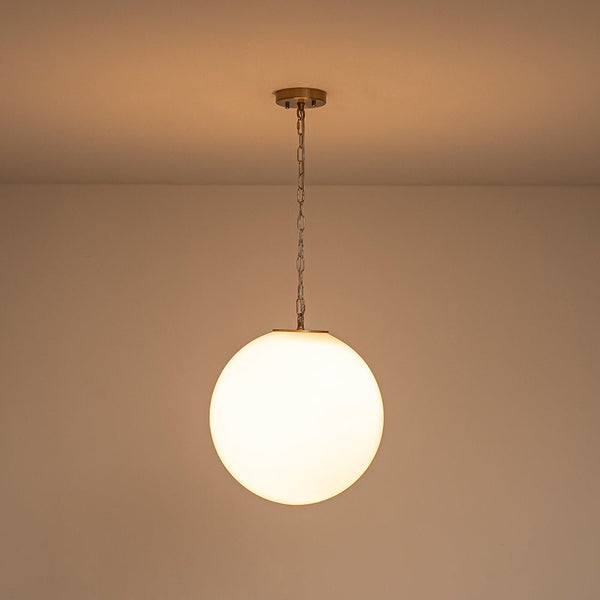 Chandelierias - Classic Glam 1 - Light Opal Glossy Glass Sphere Pendant - Pendants - Brass - Rod