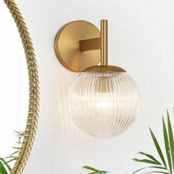 Chandelierias - Classic Glam 1 - Light Ribbed Glass Wall Sconce Vanity Light - Wall Light - Brass -