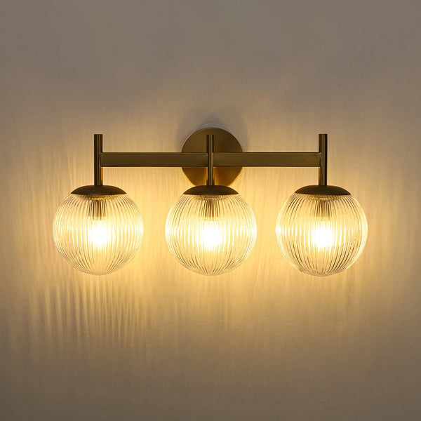 Chandelierias - Classic Glam 3 - Light Ribbed Glass Linear Vanity Light - Wall Light - Brushed Brass -