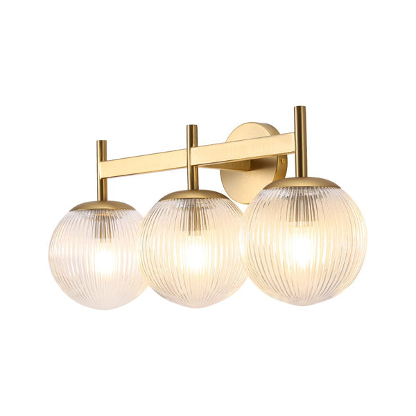 Chandelierias - Classic Glam 3 - Light Ribbed Glass Linear Vanity Light - Wall Light - Brushed Brass -