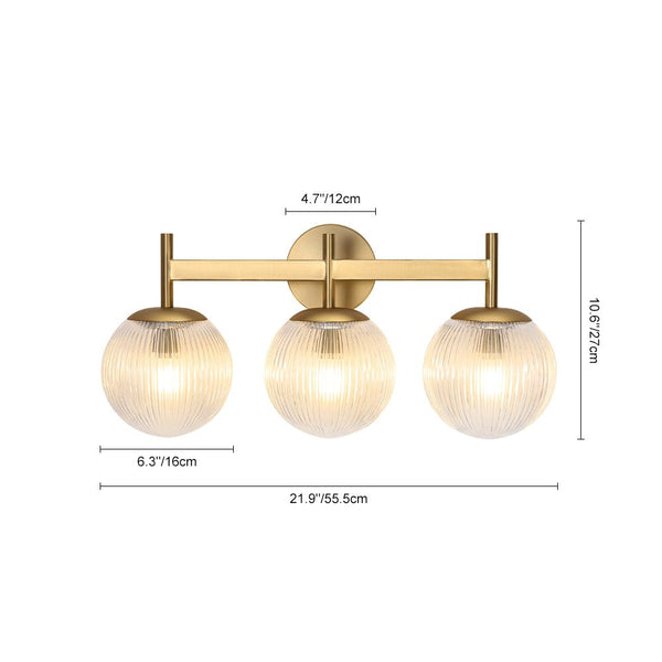 Chandelierias - Classic Glam 3 - Light Ribbed Glass Linear Vanity Light - Wall Light - Brushed Brass -