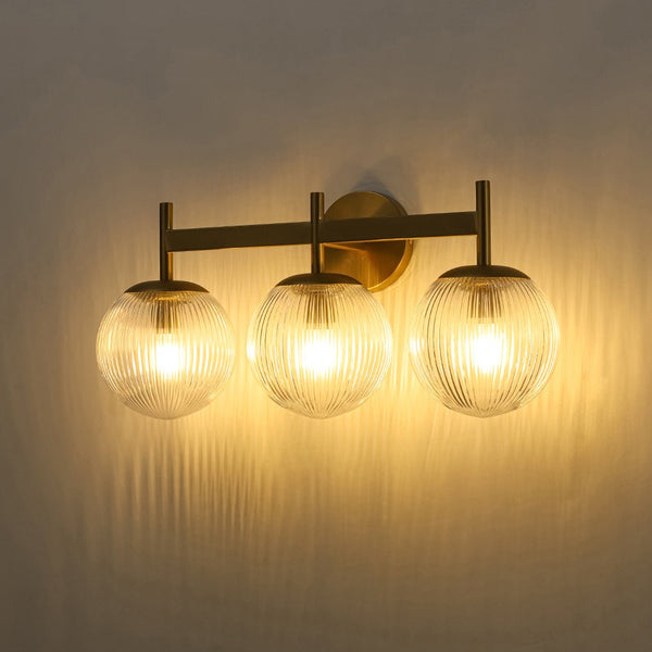 Chandelierias - Classic Glam 3 - Light Ribbed Glass Linear Vanity Light - Wall Light - Brushed Brass -